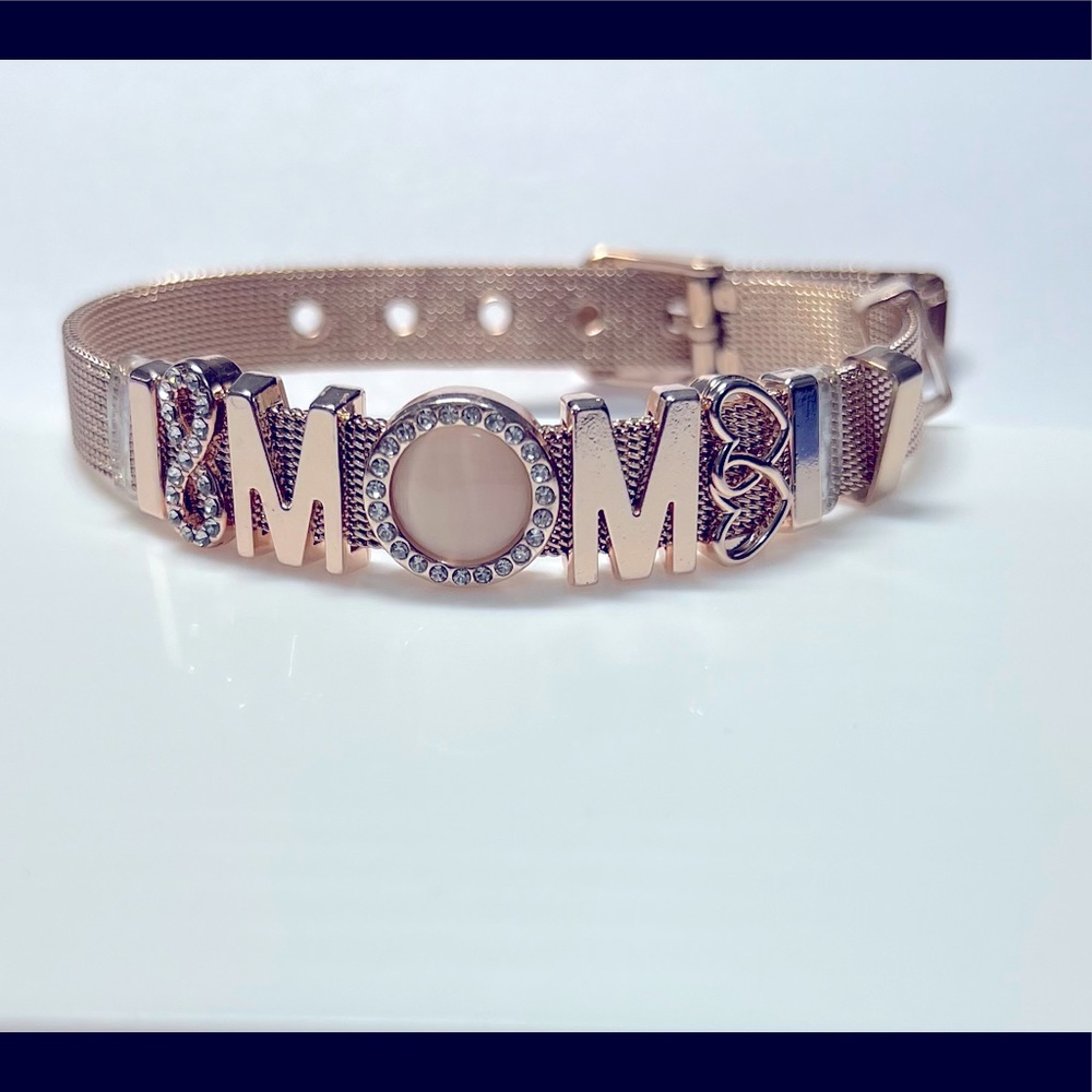 Mom hearts infinity rose gold stainless steel adjustable mesh bracelet